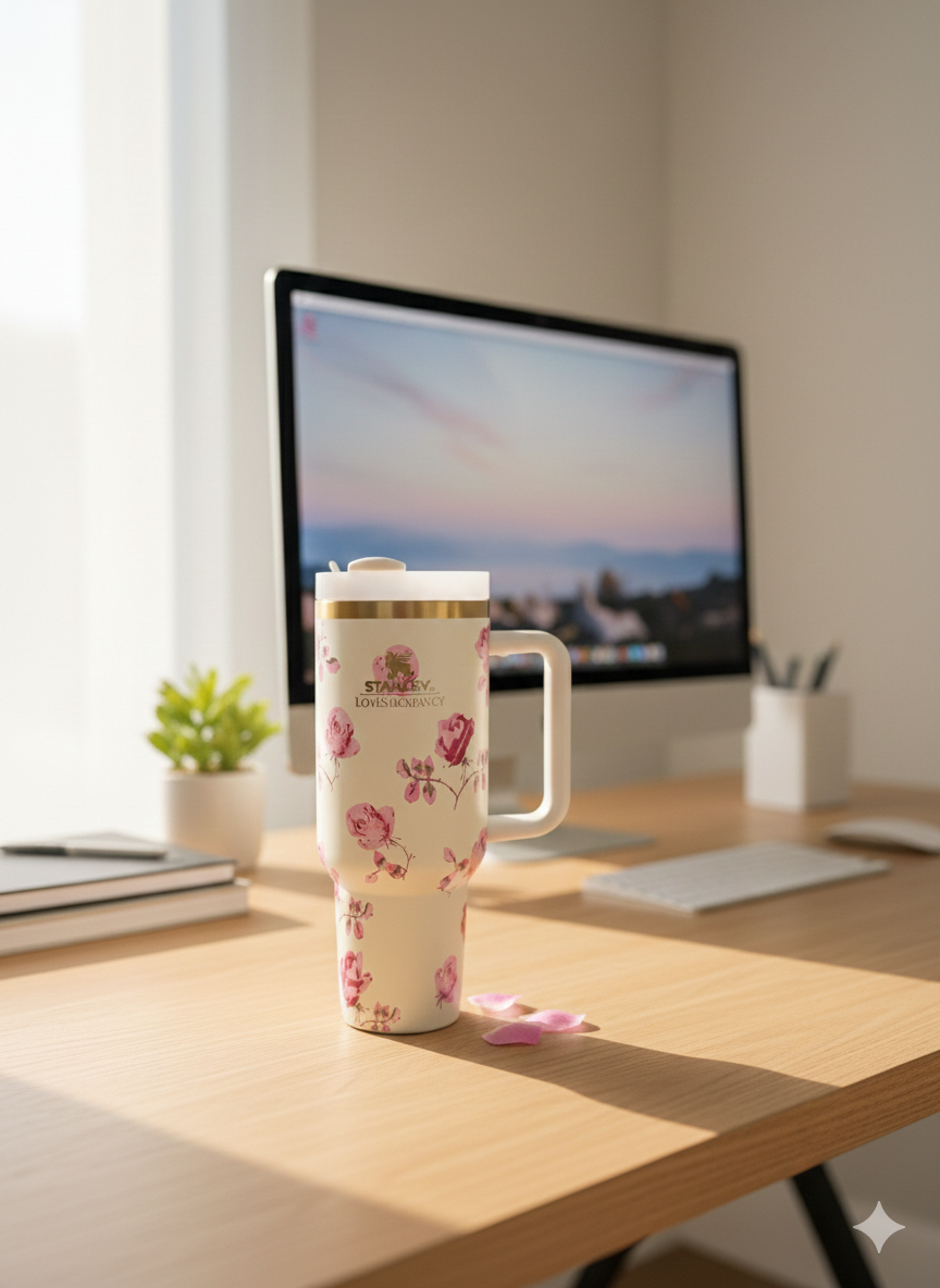 Premium Stanley Quencher H2.0 Tumbler (1.18L) – A-Quality Floral & Bow Edition