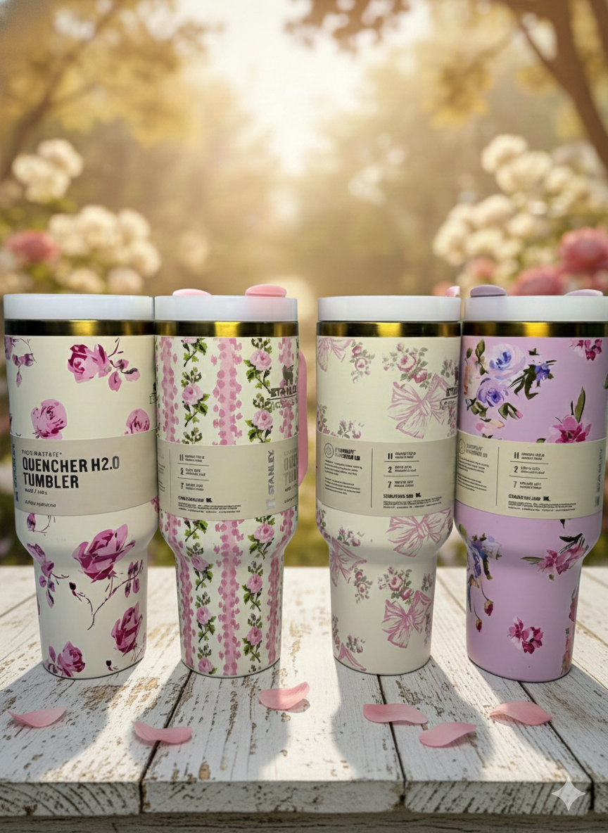 Premium Stanley Quencher H2.0 Tumbler (1.18L) – A-Quality Floral & Bow Edition