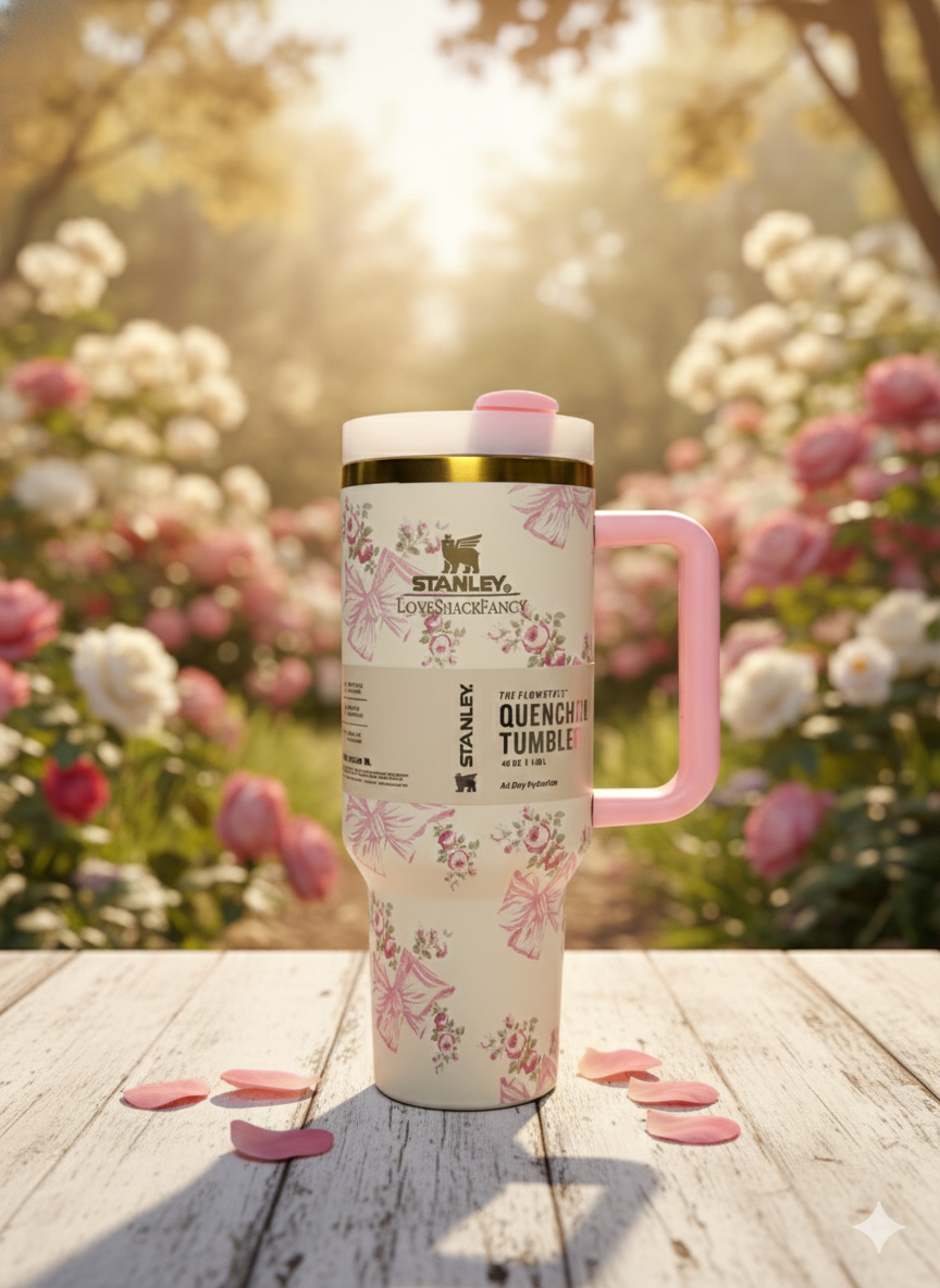 Premium Stanley Quencher H2.0 Tumbler (1.18L) – A-Quality Floral & Bow Edition