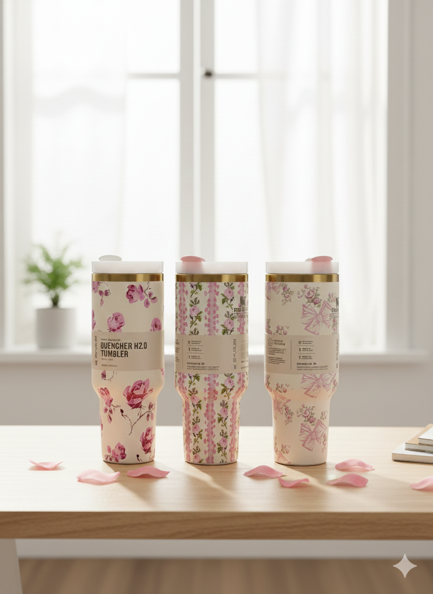 Premium Stanley Quencher H2.0 Tumbler (1.18L) – A-Quality Floral & Bow Edition