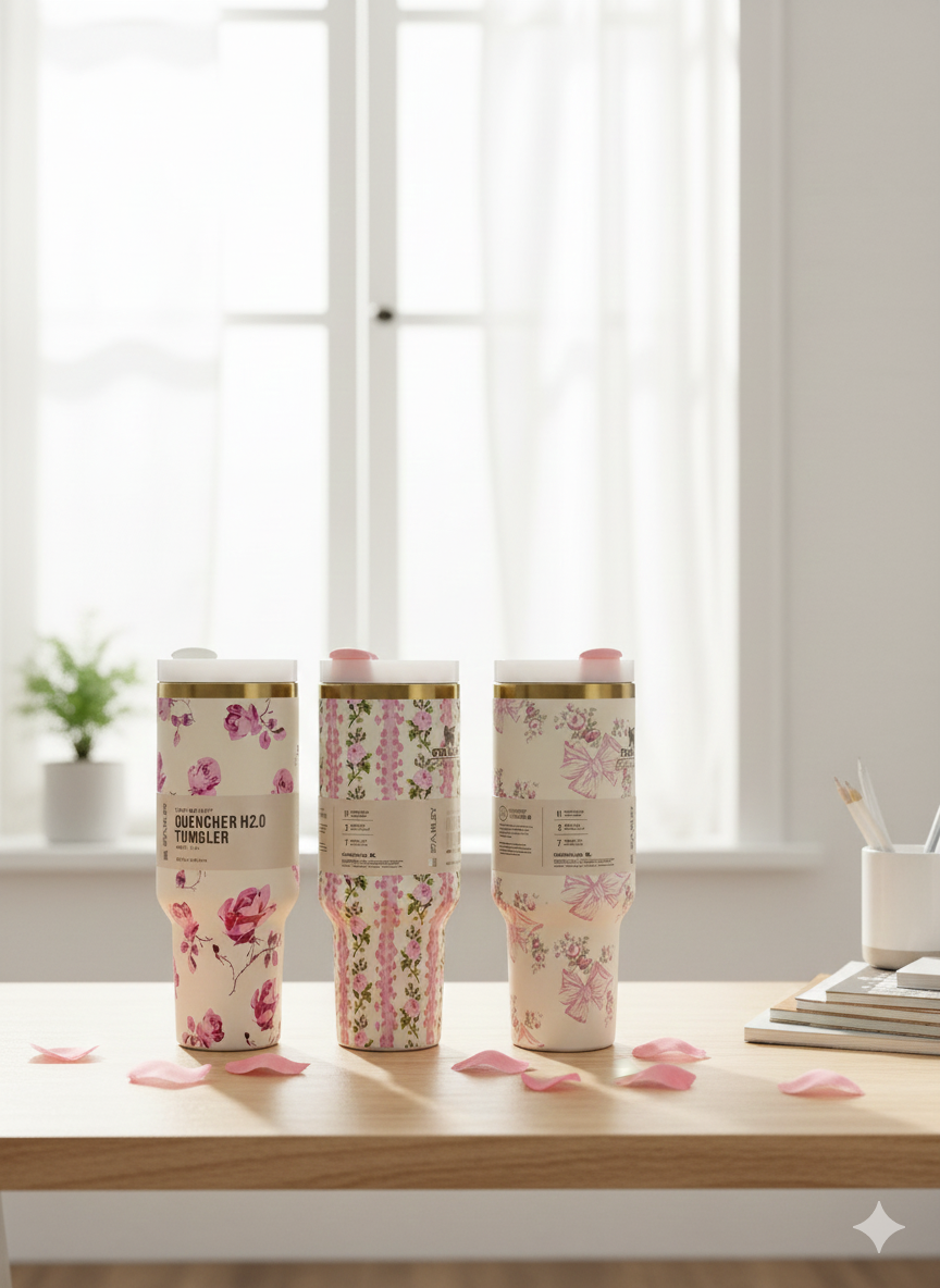 Premium Stanley Quencher H2.0 Tumbler (1.18L) – A-Quality Floral & Bow Edition