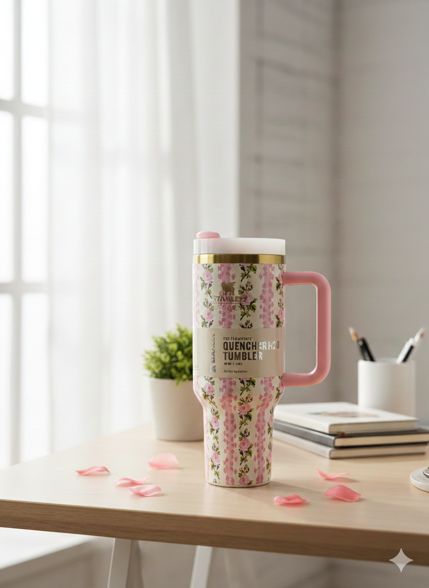 Premium Stanley Quencher H2.0 Tumbler (1.18L) – A-Quality Floral & Bow Edition